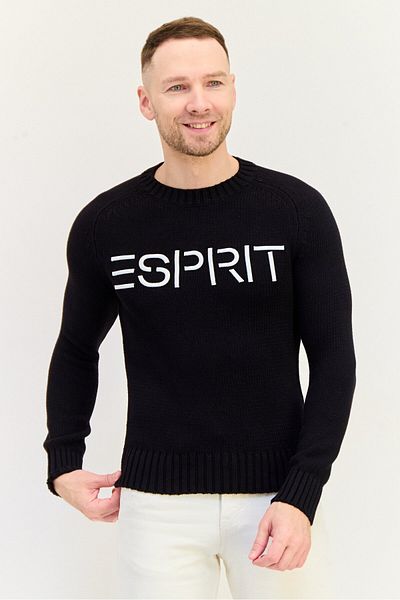 Esprit Men Ribbed Neck Knitted Sweater, Black