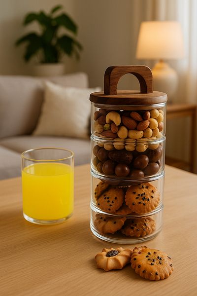 LUMİNA 4 Tier Acacia Lid Vacuum Breakfast Bowl Set – Vacuum Borosilicate Glass