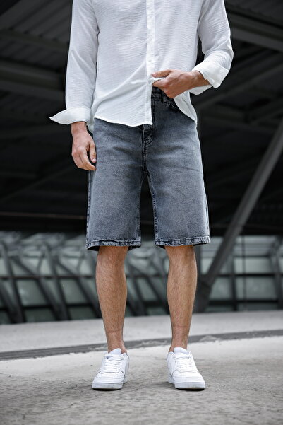 Newtime Men's Relaxed Fit Baggy Fit 100% Cotton Gray Denim Shorts