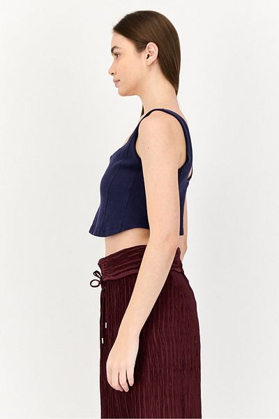 Offline by Aerie Women U-Neck Sleeveless Textured Crop Top, Navy