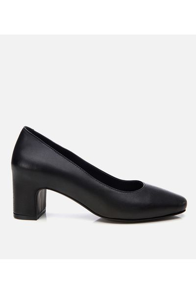 Hotiç Women's Leather Black Comfortable Thick Heeled Shoes