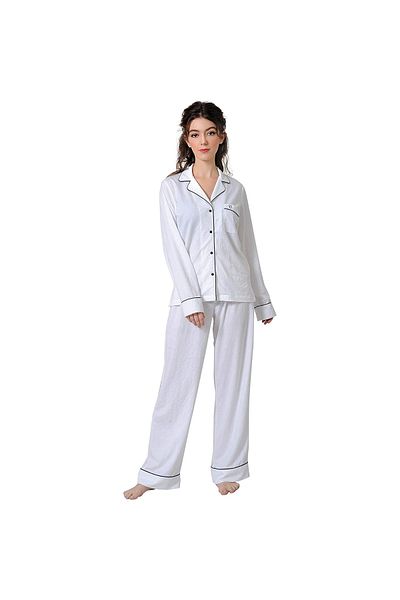 Caprisious Women's Soft Knitted Cotton Pajamas Set - Button-Down Long/Full Sleeve 2 Piece Sleepwear Loungewear