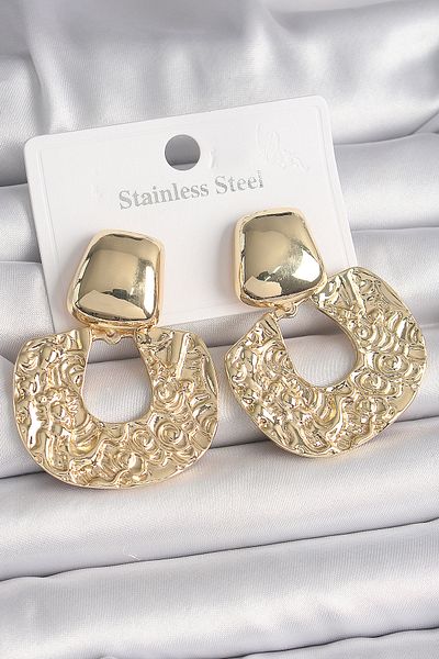 MBB ETİCARET Brass Gold Color Dangle Embroidered Plate Model Women's Earrings - Tj-Bkp10067