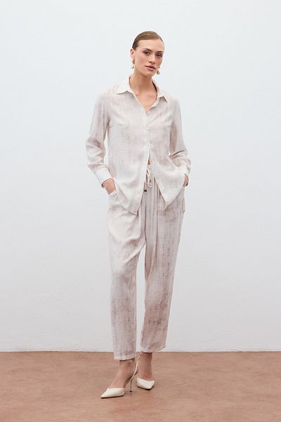 Sateen Sunken Patterned Trousers - Stone