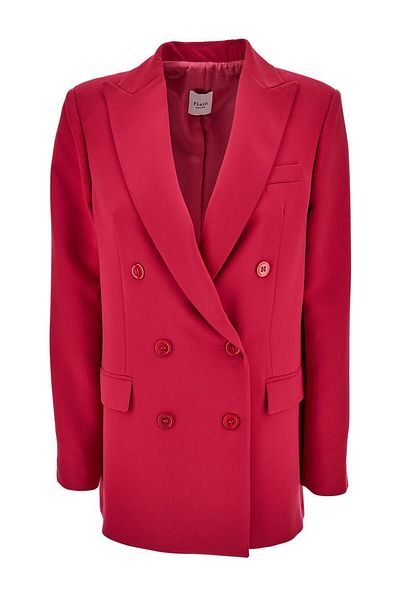 PLAIN Jachetă fuchsia cu două nasturi, rever cu vârf și nasturi tonali din material elastic, femeie