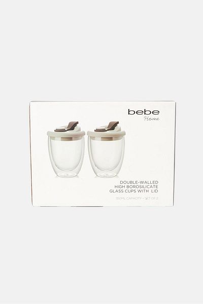 Bebe 2 Pieces Borosilicte Glass Cup With lid 350 ml, Trasparent
