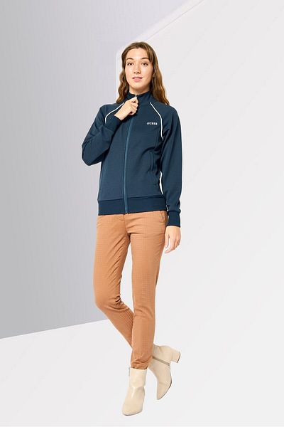 Guess Women Mock Neck Embroidered Logo Long Sleeves Full Zip Sweatshirt, Dark Navy