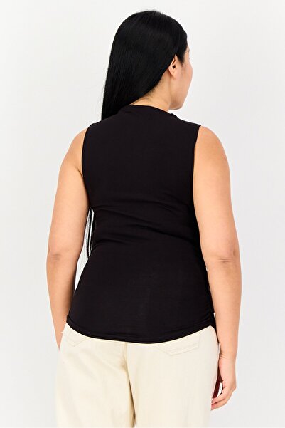 Bebe Women Round Neck Sleeveless Solid Tank Top, Black