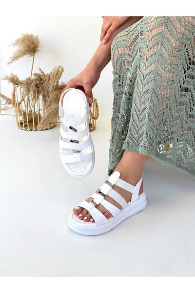 simethrift Women's Sandals with Accessories and Rubber Bands White Skin