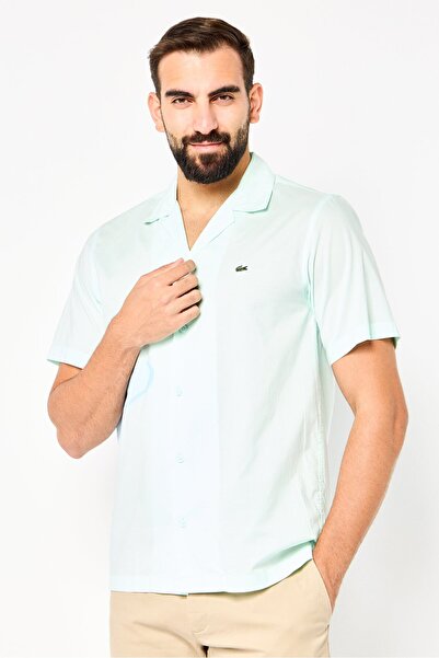 Lacoste Men Regular Fit Brand Logo Short Sleeve Casual Shirt, Mint Green
