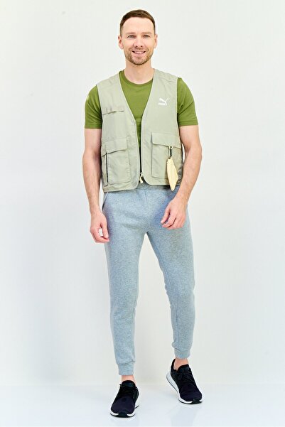 Puma Men Relaxed Fit Embroidered Logo Outdoor Vest With Pouch, Sage Green