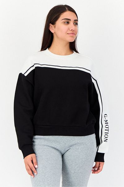 Giordano Women Round Neck G-Motion Long Sleeves Sweatshirt, Black/White