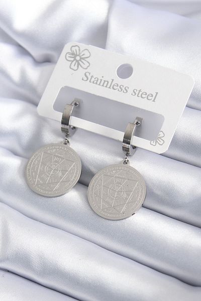 MBB ETİCARET 316L Steel Silver Color Pentagram Processing Model Women's Earrings - TJ-BKP7924