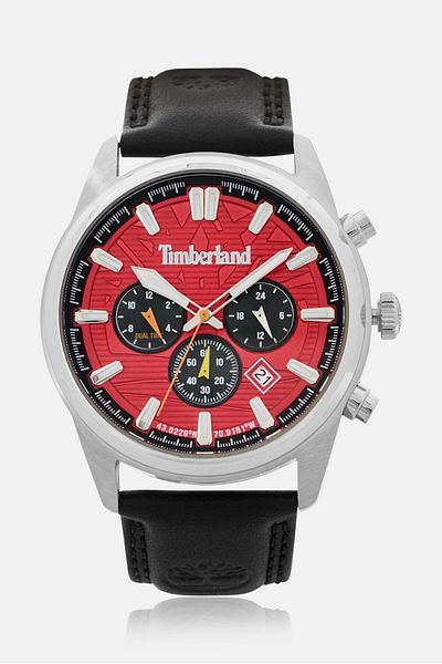 Timberland Men TDWGF0009606 Leather Analog Watch 45 mm, Black