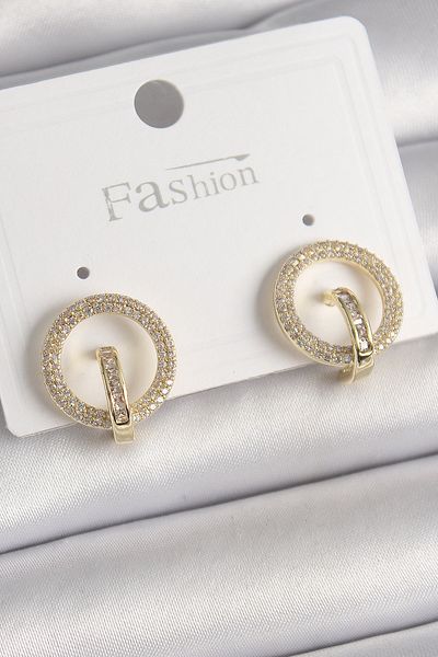 MBB ETİCARET Brass Gold Color Zircon Stone Hoop Model Women's Earrings - Tj-Bkp9923