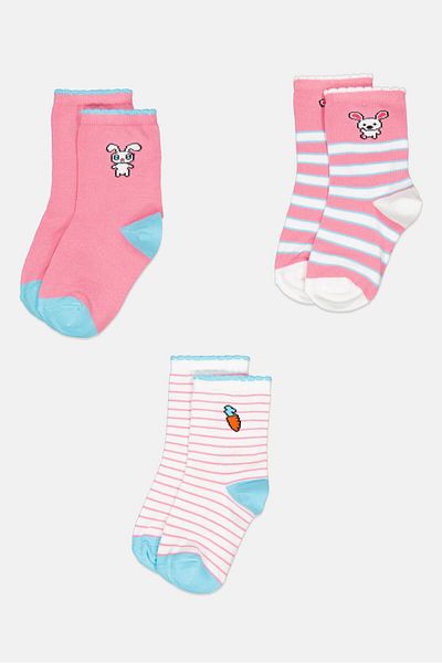 Bebe Kids Girl 3 Pairs Stripe Crew Socks, Multicolor