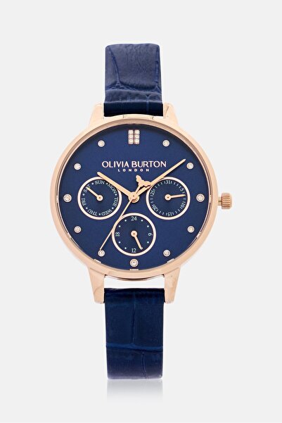 Olivia Burton Women 24000011 Analog Leather Watch 32 mm, Navy