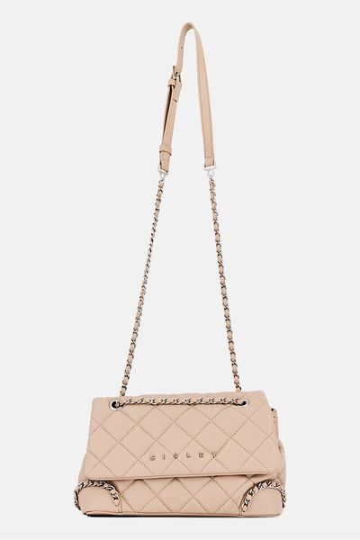 Sisley Women Brand Logo Quilted Shoulder Bag, Tan