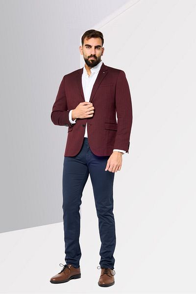 Tommy Hilfiger Men Tailored Fit Long Sleeves Herringbone Semi Formal Blazer, Maroon
