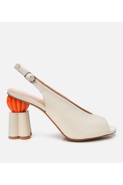 Hotiç Women's Leather Ecru Thick Heeled Shoes