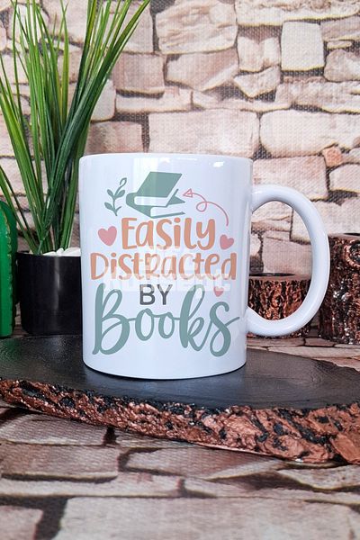 giftkonsept Easily Distracted by Books Written Bookworm Spirit Gift Printed Mug Cup