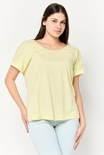 Scotch & Soda Women Round Neck Short Sleeves Plain T-Shirt, Yellow