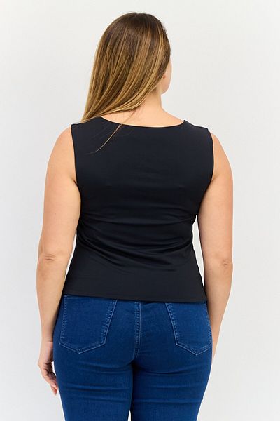 Bebe Women Square Neck Sleeveless Solid Tank Top, Black