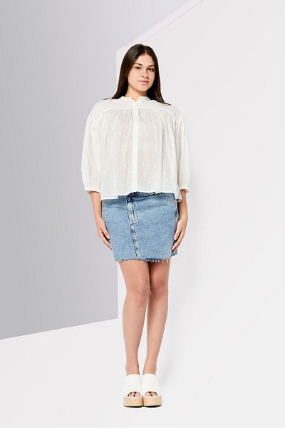 Scotch & Soda Women Band Collar 3/4 Sleeves Embroidered Top, White