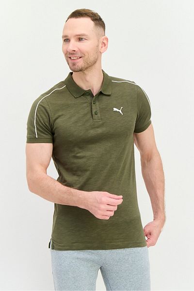 Puma Men Slim Fit Short Sleeve Outdoor Polo Shirt, Olive/White