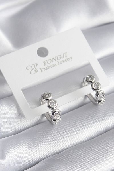 MBB ETİCARET Brass Silver Color Zircon Stone Women's Earrings - TJ-BKP8345