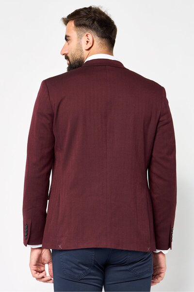 Tommy Hilfiger Men Tailored Fit Long Sleeves Herringbone Semi Formal Blazer, Maroon