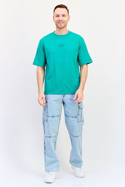 GAP Men Crew Neck Short Sleeve Embroidered T Shirt, Green