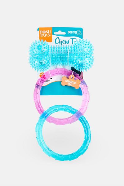 Posh Paws 2 Pieces Spike Bone And Double Rings Set, Multicolor