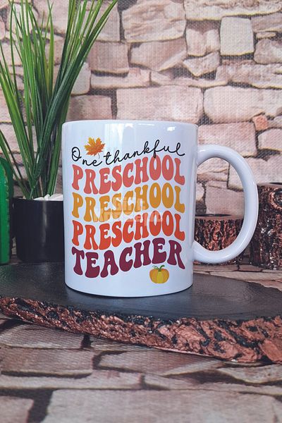 giftkonsept One Thankful Preschool Teacher Preschool Kindergarten Gift Printed Tea Coffee Presentation Mug Cup