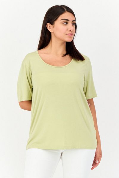Giordano Women Scoop Neck Short Sleeve Plain T-Shirt, Light Green