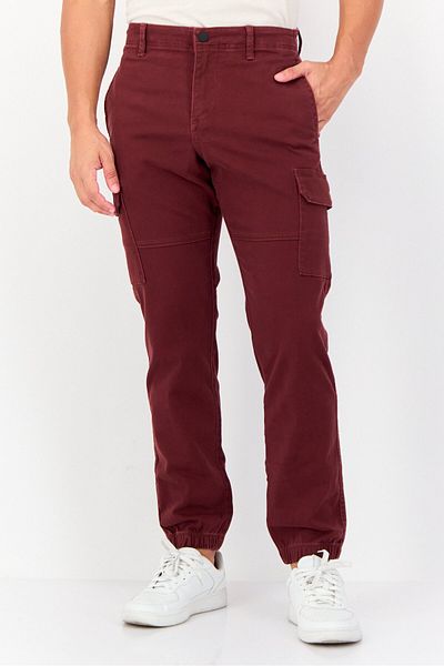 CELIO Men Slim Fit Solid Cargo Pants, Maroon