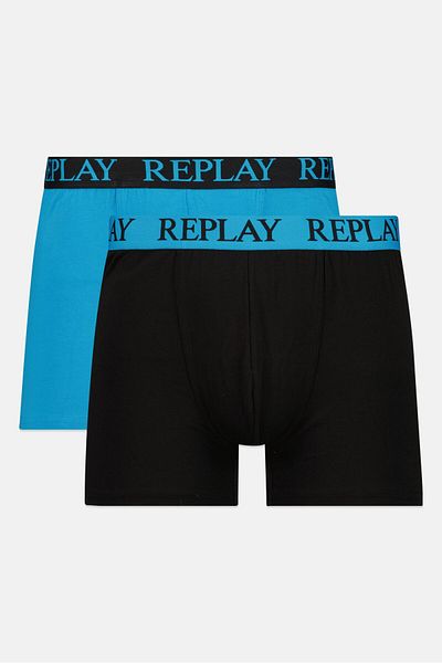 Replay Men 2 Pack Brand Logo Trunks, Blue
