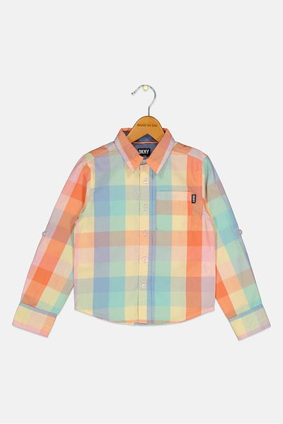 Dkny Kids Boy Checkered Long Sleeve Casual Shirt, Multicolor