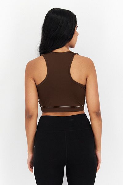 Threadbare Women Sportswear Fit Plain Training Cropped Tank Top, Brown