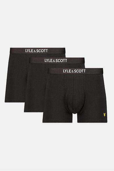 Lyle & Scott Men 3 Pack Brand Logo Boxer Trunks, Black