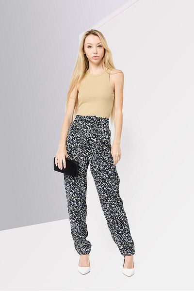 Scotch & Soda Women Regular Fit Allover Print Tapered Leg Pants, Multicolor