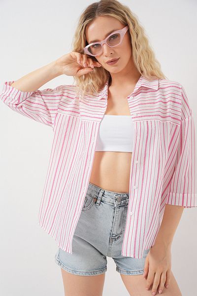Bigdart Women's Striped Short Sleeve Shirt 20344 - Powder