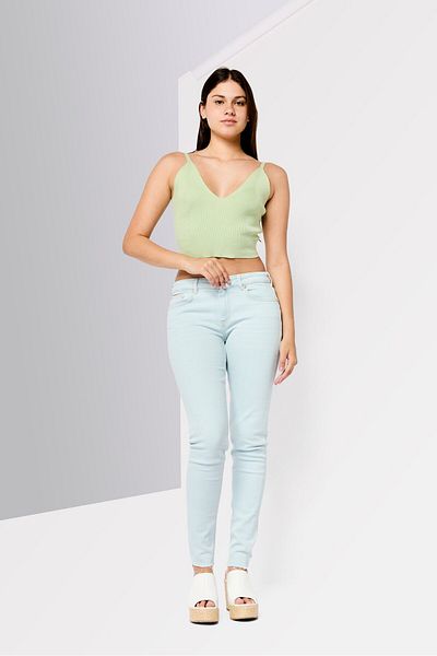 Scotch & Soda Women V-Neck Sleeveless Ribbed Top, Sage