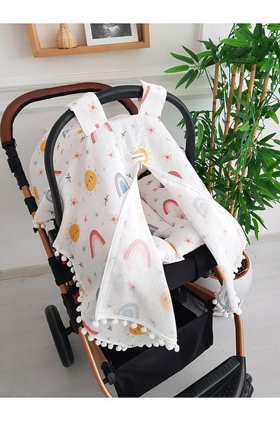 ilkimbebe Sun and Rainbow Muslin Zippered Stroller Cover and Cushion
