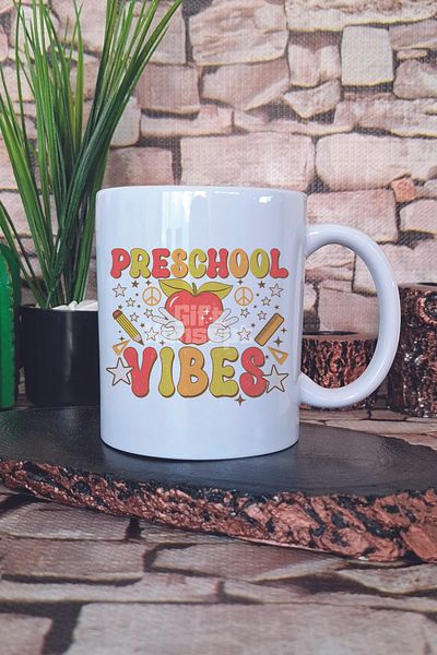 giftkonsept Preschool Vibes Printed Preschool Teacher Gift Printed Tea Coffee Presentation Mug Cup