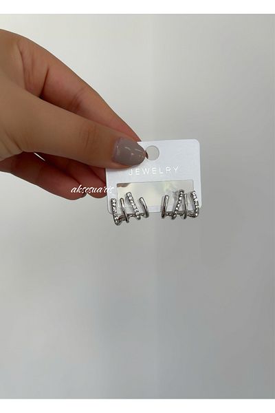 aksesuaris 4-Piece Look Zircon Stone Steel Earrings