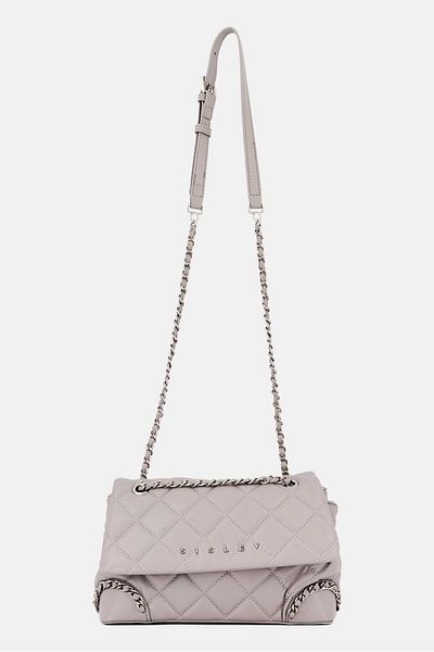Sisley Women Brand Logo Quilted Shoulder Bag, Grey