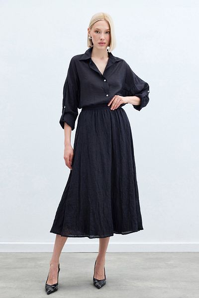 Sateen Kraşlı Flared Φούστα - Anthracite