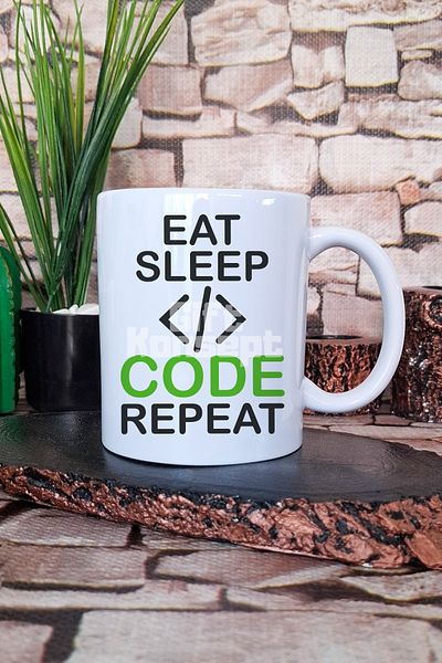 giftkonsept Eat Sleep Code Repeat 5 Printed Software Developer Gift Printed Tea Coffee Presentation Mug Cup