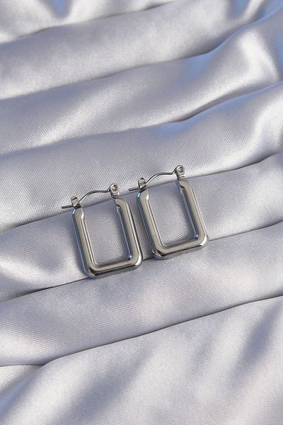 MBB ETİCARET 316L Steel Silver Color Rectangular Model Earrings - Tj-Bkp9038